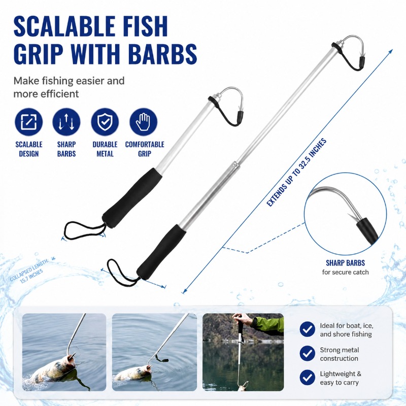 Landing Net Telescopic - خطاف صيد تلسكوبي بمشبك - خطاف