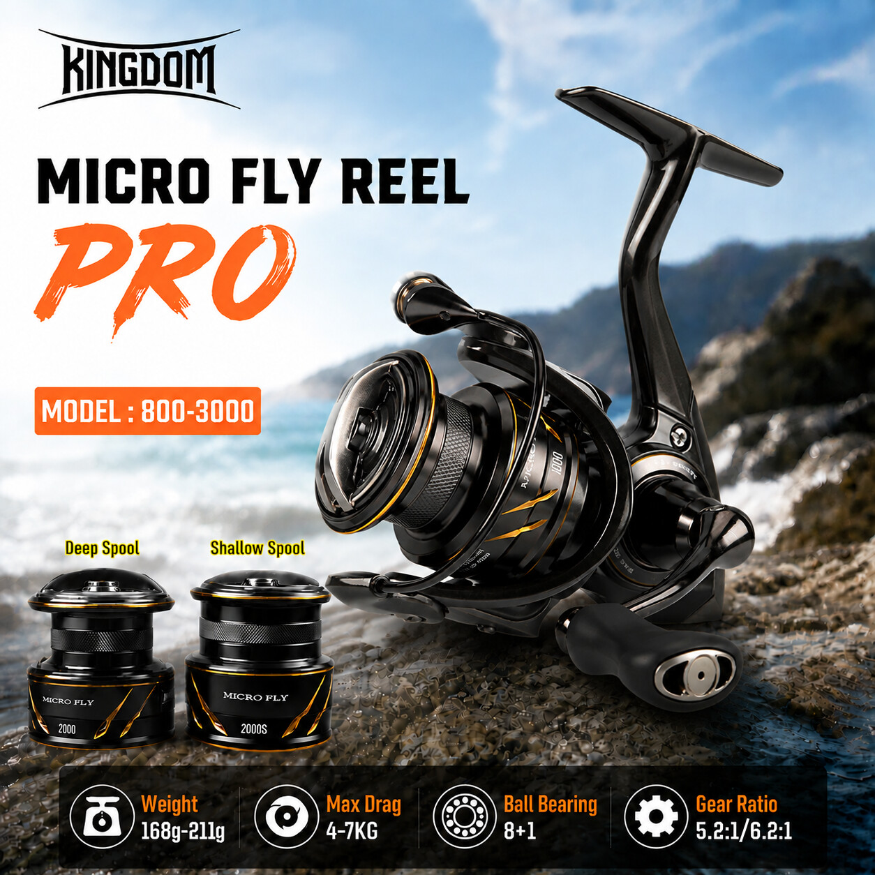 Kastking Reel Zephyr - بكرة صيد دوارة Kingdom Micro Fly