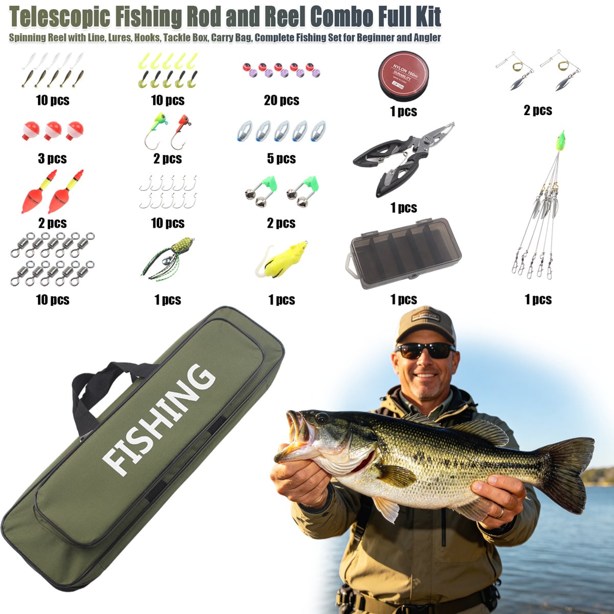 طقم صيد تلسكوبي من 86 قطعة، مج - مراجعة Fishing Equipment Online وسعره